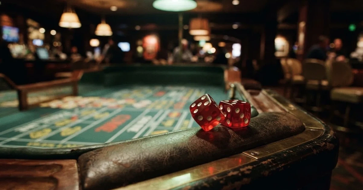 Zaruri roșii pe marginea unei mese de craps, sub o lumină verzuie — live blackjack în românia